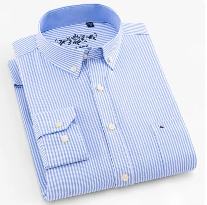 Cotton Oxford Plaid Men's Long Sleeve Shirt