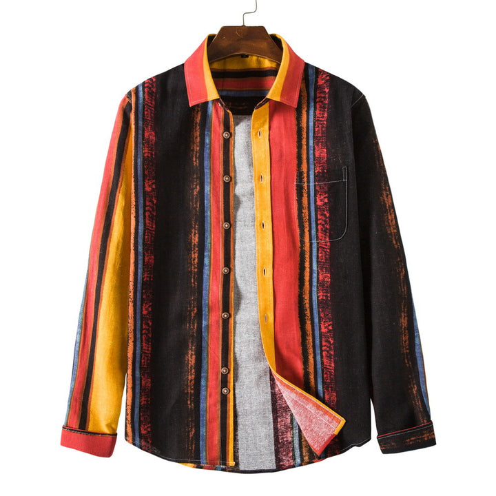 Men's Long Sleeve Colorful Striped Cotton Linen Shirt