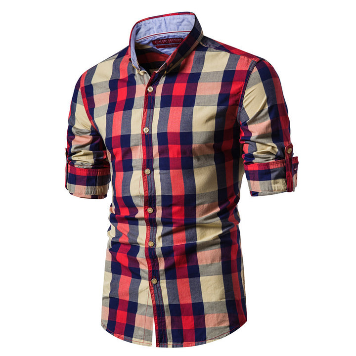 Men's cotton shirt Plaid stripe long sleeve