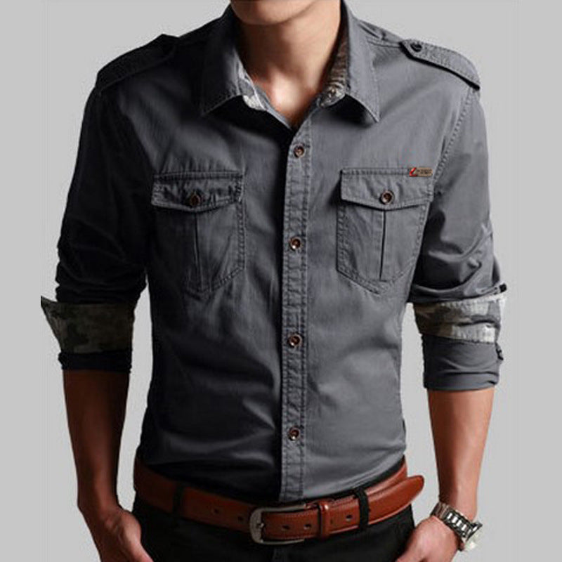 Men's Shirt Korean Cotton Men's Slim Long Sleeve Shirt