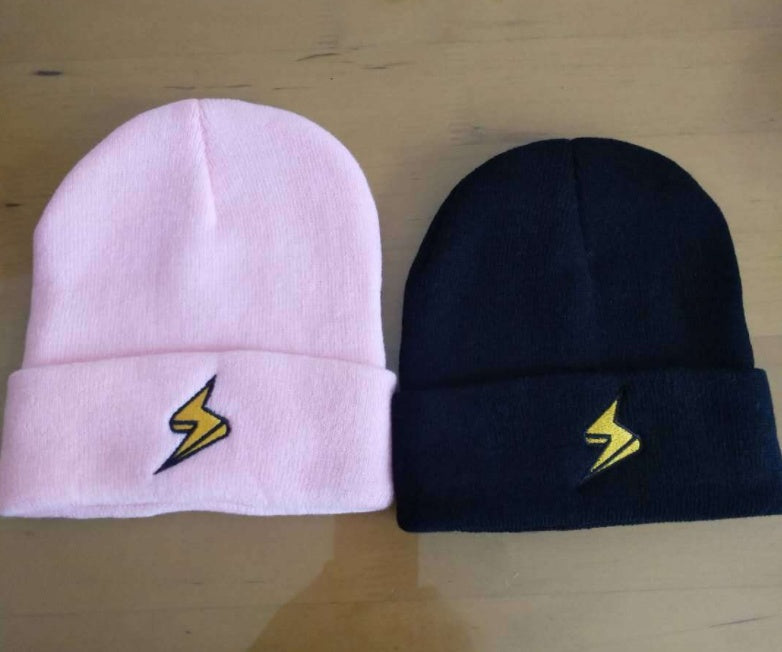 Lightning embroidery beanie