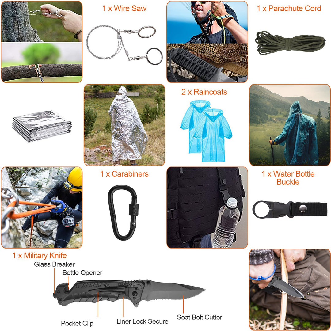 121Pcs Per Set Survival Kits Professional Emergency Survival Gear Tactical First Aid Kit Supplies For Outdoor Adventure Camping Hiking Hunting