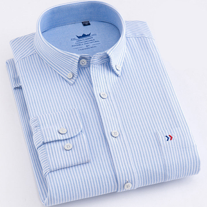 Cotton Oxford Plaid Men's Long Sleeve Shirt
