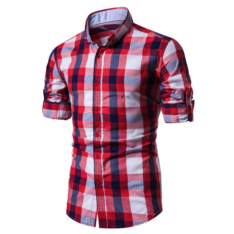 Men's cotton shirt Plaid stripe long sleeve