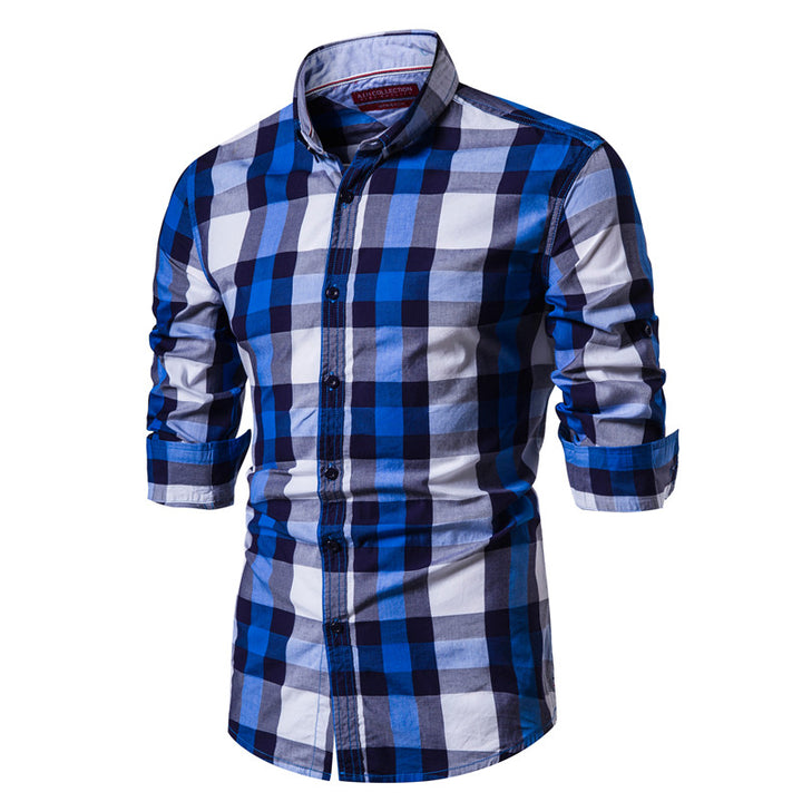 Men's cotton shirt Plaid stripe long sleeve