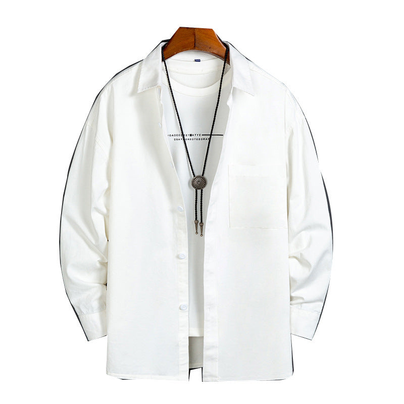 Heavyweight Casual White Cotton Long-sleeve Shirt