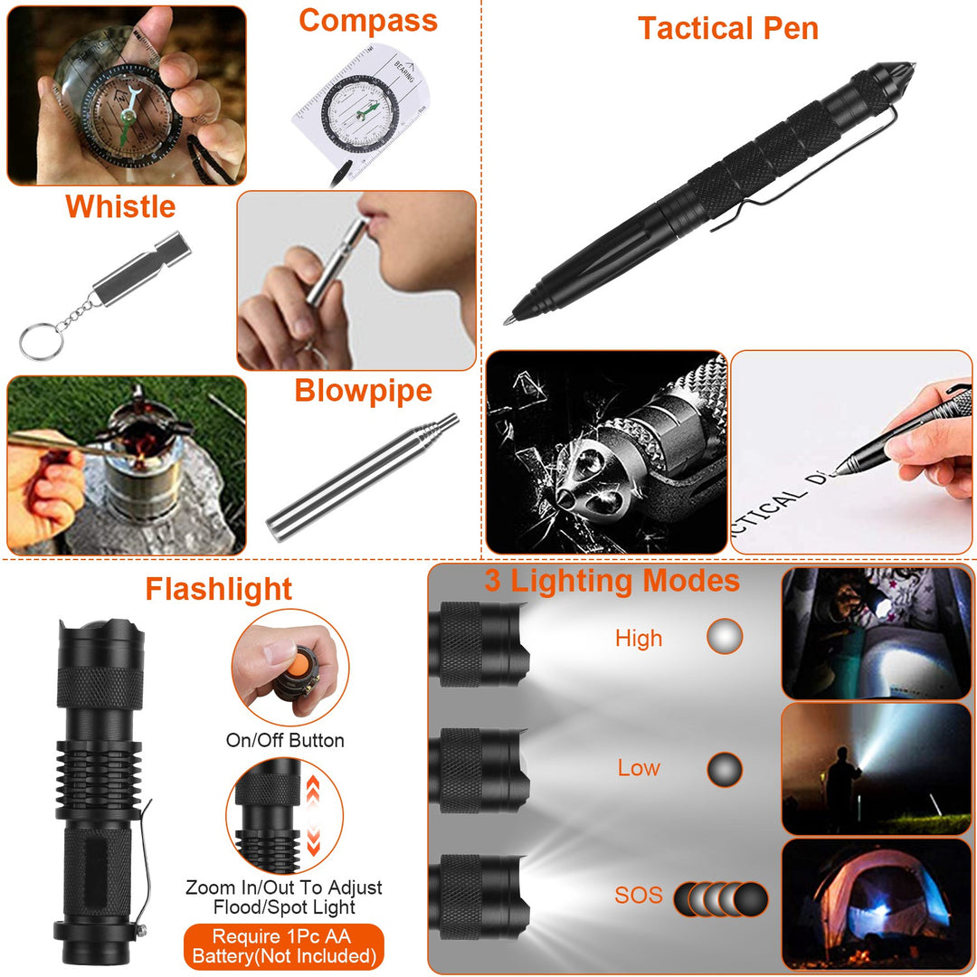 125 In 1 Survival Kit, Professional Survival Equipment, Equipment, Tools, First Aid Supplies, For SOS Emergency Tactical Hiking, Hunting, Disaster, Camping Expedition - Not Shipped On Weekends