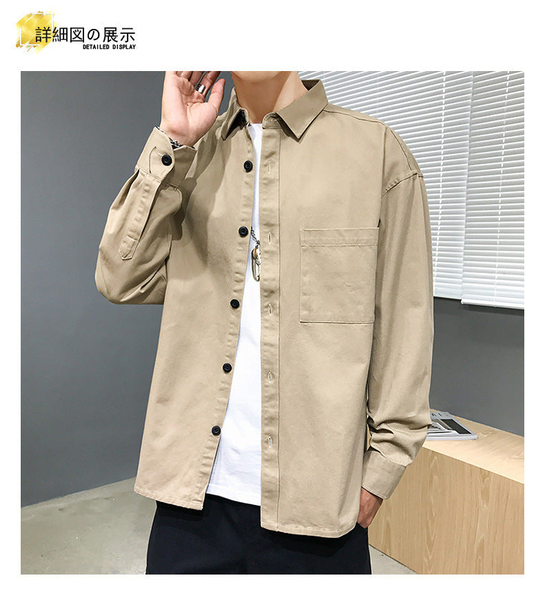 Heavyweight Casual White Cotton Long-sleeve Shirt