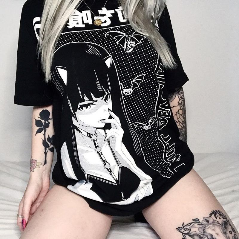 Oversized T-shirt printed long loose round neck T-shirt