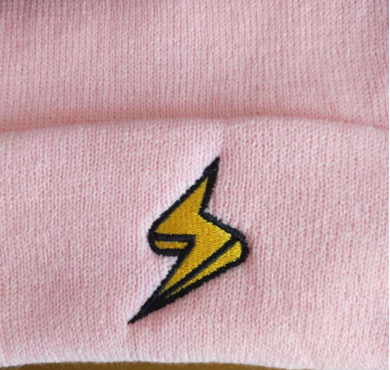 Lightning embroidery beanie