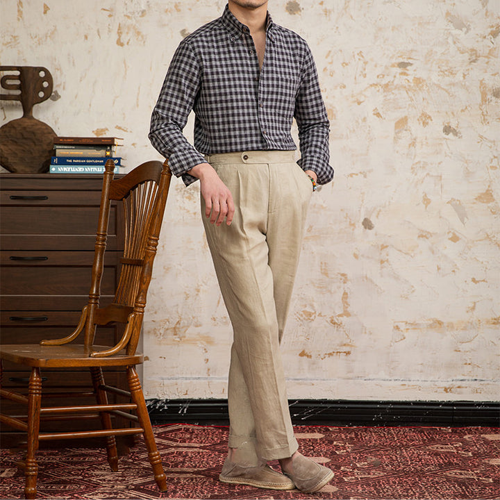 Cotton And Linen Plaid Vintage Long Sleeve Shirt