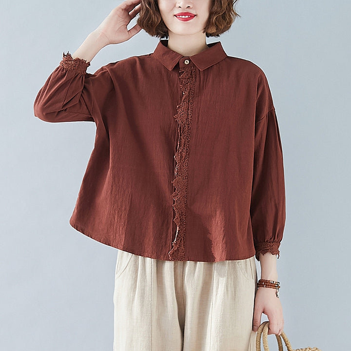 Ladies Fashion Slim Cotton Linen Long Sleeve Shirt