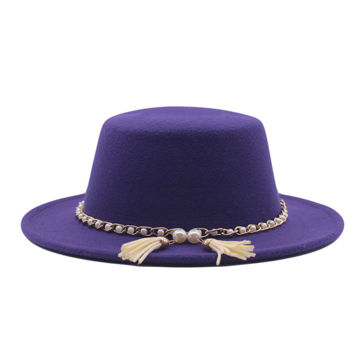 Fashion Flat Brim Top Hat Women Flat Top Woolen Hat