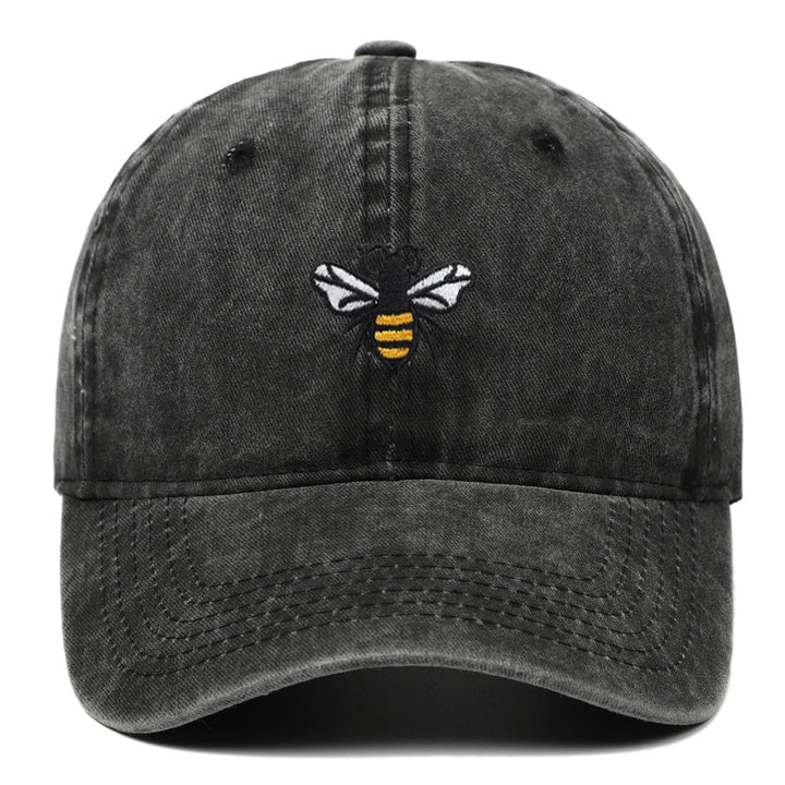 Bee Embroidery Baseball Cap Vintage Worn Looking Washed-out