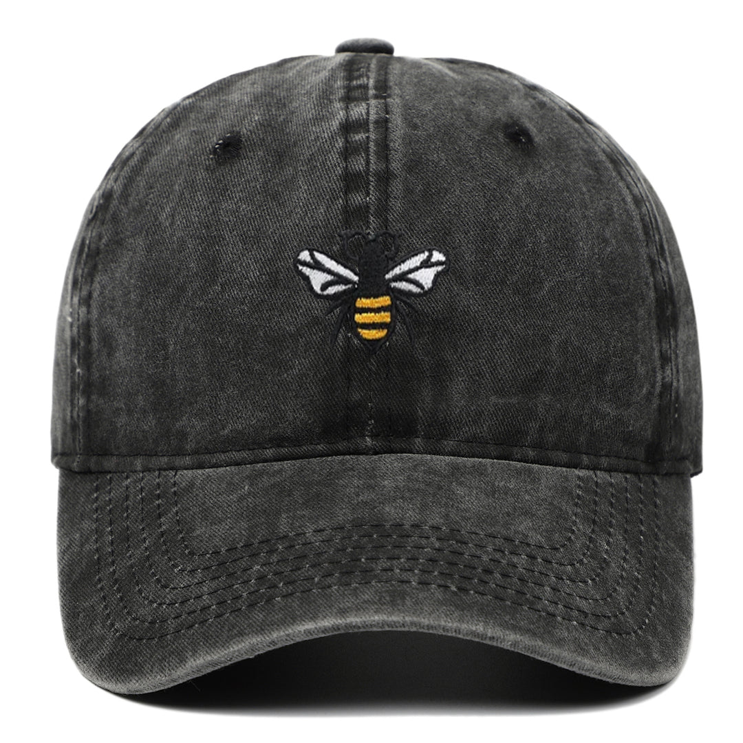 Bee Embroidery Baseball Cap Vintage Worn Looking Washed-out
