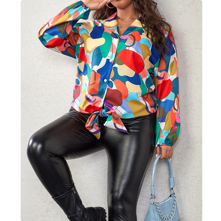 Women's Long Sleeve Cardigan Polyester Cotton Print Shirt
