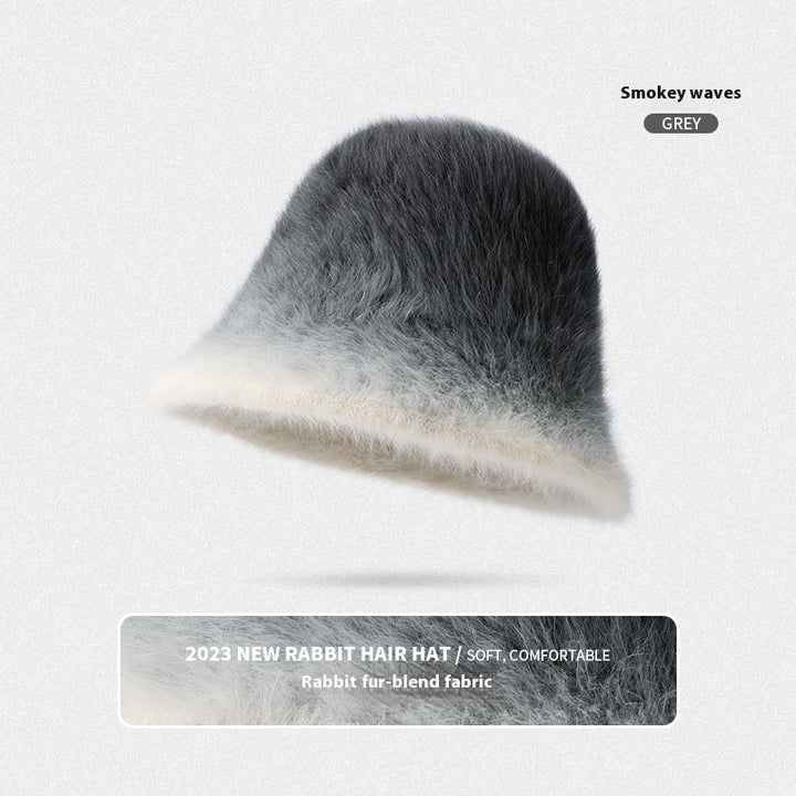 Rabbit Fur Bucket Hat Women's Fleece-lined Warm Bucket Hat