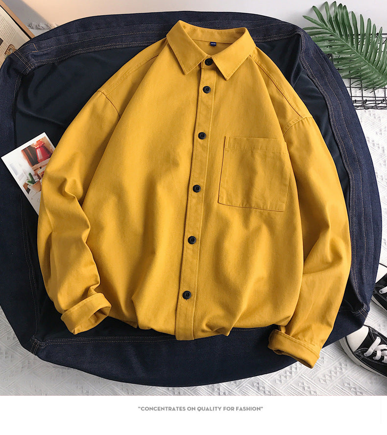 Heavyweight Casual White Cotton Long-sleeve Shirt