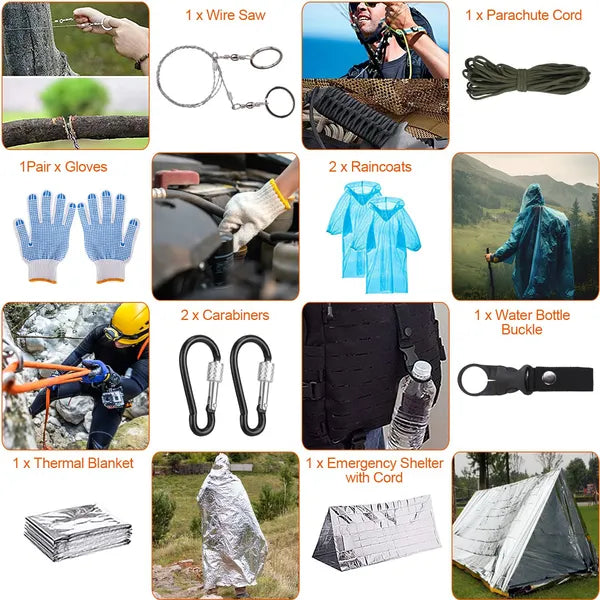 125Pcs Survival Kits Professional Emergency Survival Gear Tactical First Aid Kit Supplies For Outdoor Adventure Camping Hiking Hunting