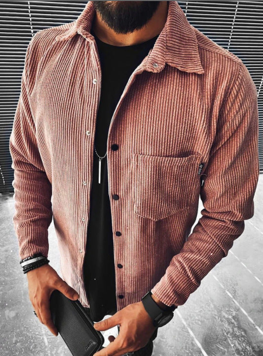 Men's Cotton Blended Shirt Plaid Pocket Long Sleeve Shirt