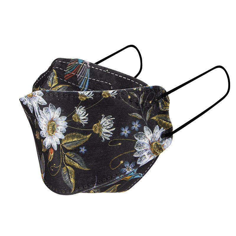 Kn95 Mask 3d Three-dimensional Summer Breathable And Dustproof Disposable Four-layer Willow Leaf-type Printing Respirator