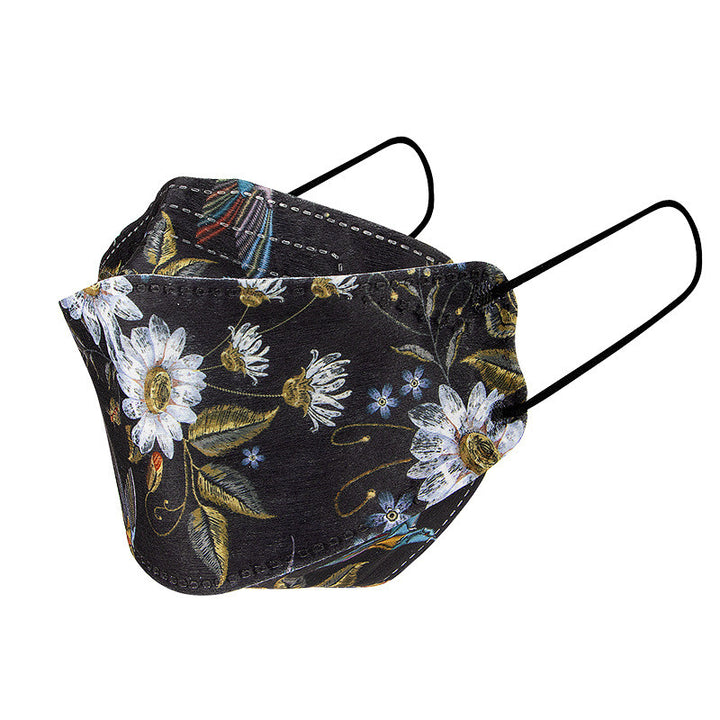 Kn95 Mask 3d Three-dimensional Summer Breathable And Dustproof Disposable Four-layer Willow Leaf-type Printing Respirator