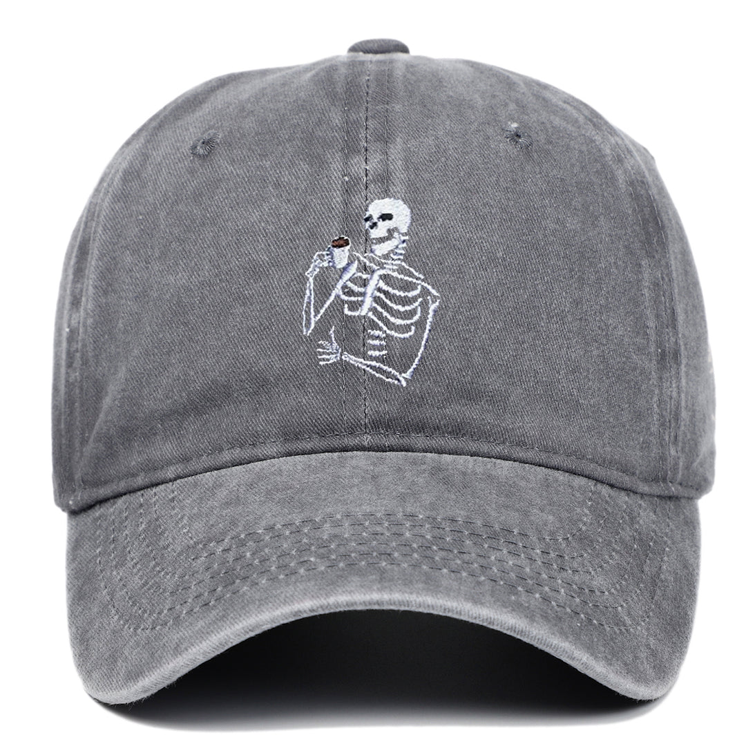 Skull Tea Embroidery Baseball Vintage Distressed Washing Cap