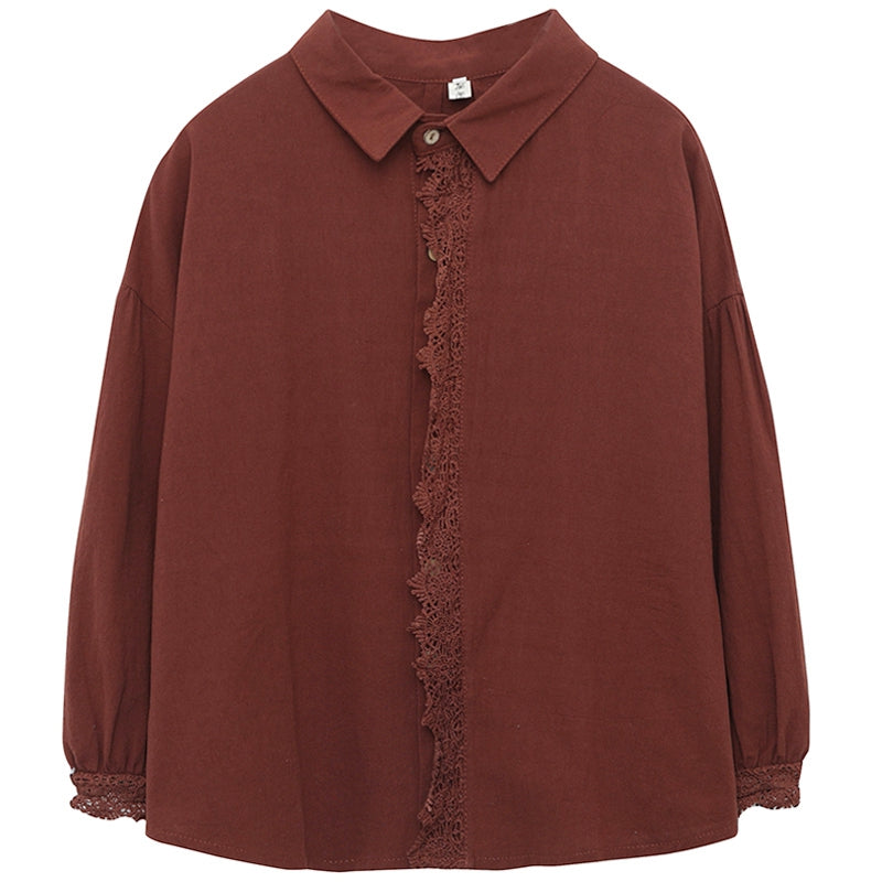 Ladies Fashion Slim Cotton Linen Long Sleeve Shirt