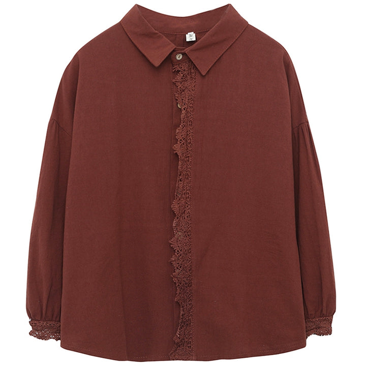 Ladies Fashion Slim Cotton Linen Long Sleeve Shirt