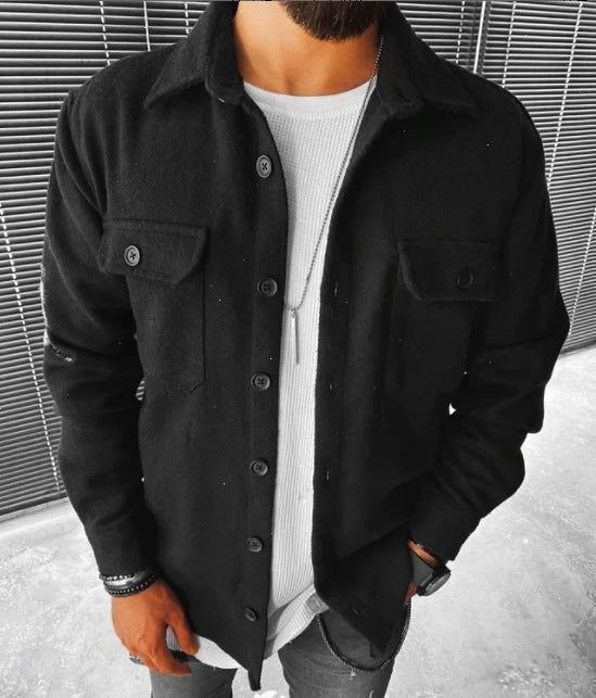 Men's Cotton Blended Shirt Plaid Pocket Long Sleeve Shirt