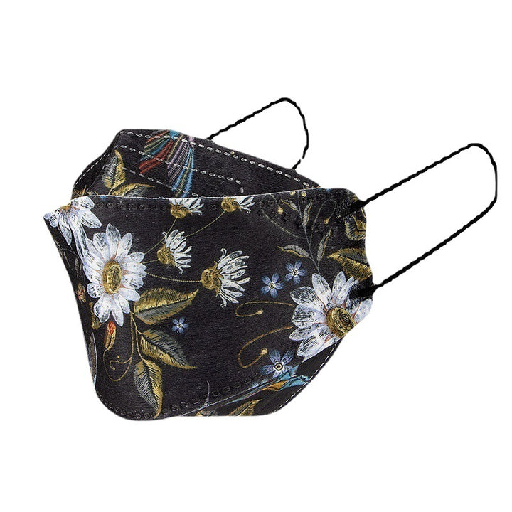 Kn95 Mask 3d Three-dimensional Summer Breathable And Dustproof Disposable Four-layer Willow Leaf-type Printing Respirator