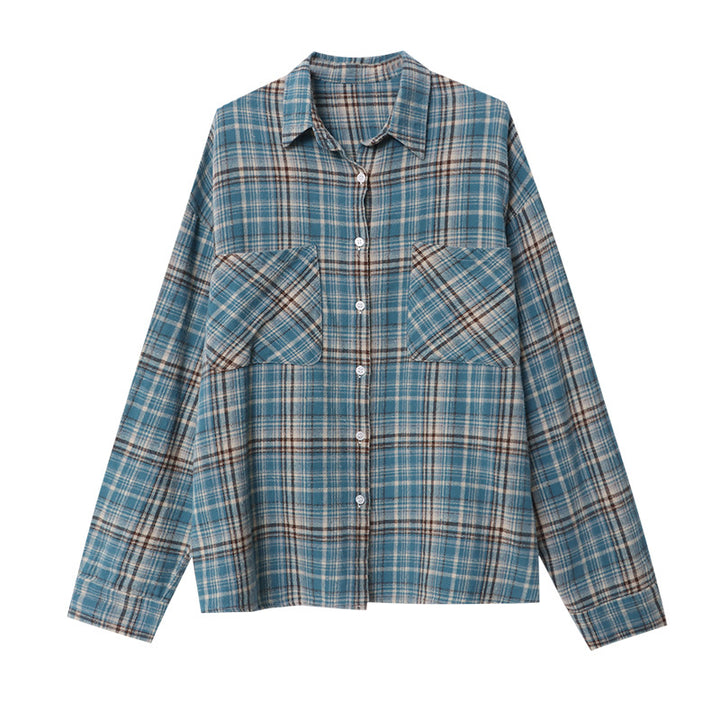 Vintage Washed Brushed Cotton Plaid Long Sleeve Shirt