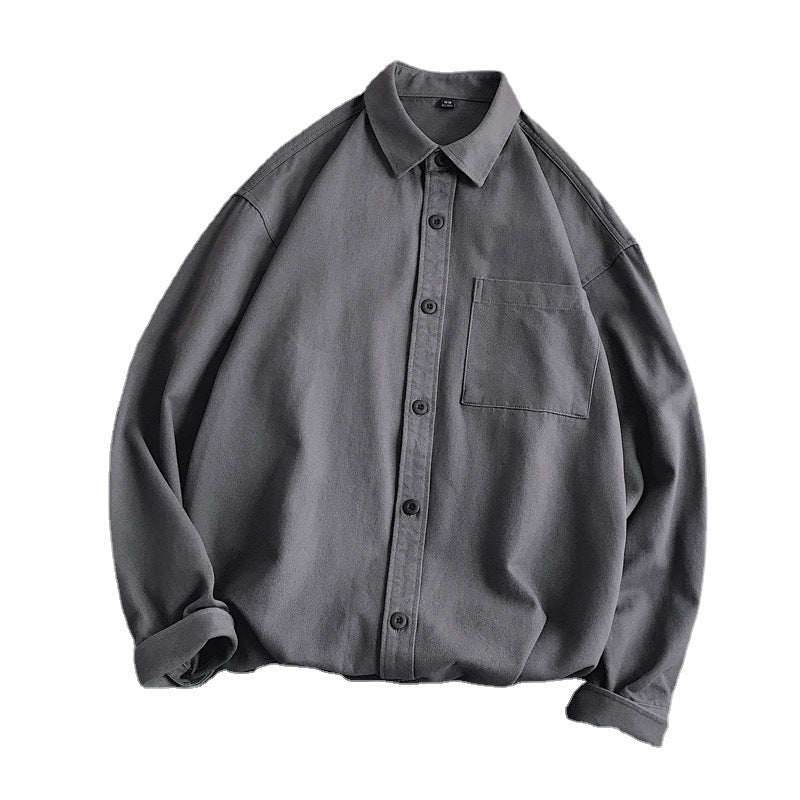 Heavyweight Casual White Cotton Long-sleeve Shirt