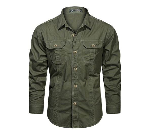 Men's Long Sleeve Cotton Casual Solid Color Shirt