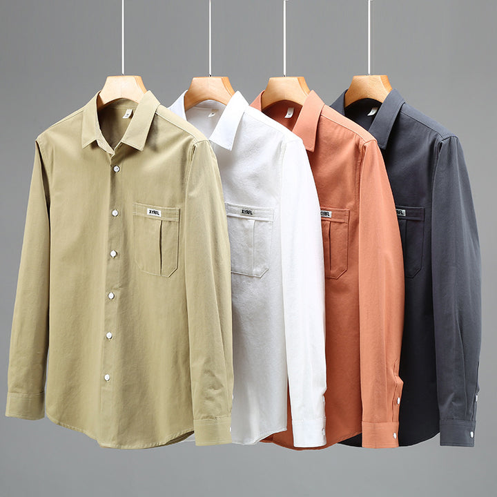 Pocket Pure Cotton Shirt Men's Long Sleeve Retro