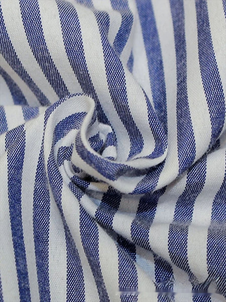 Cotton Polyester Striped Single-breasted Long Sleeve Shirt