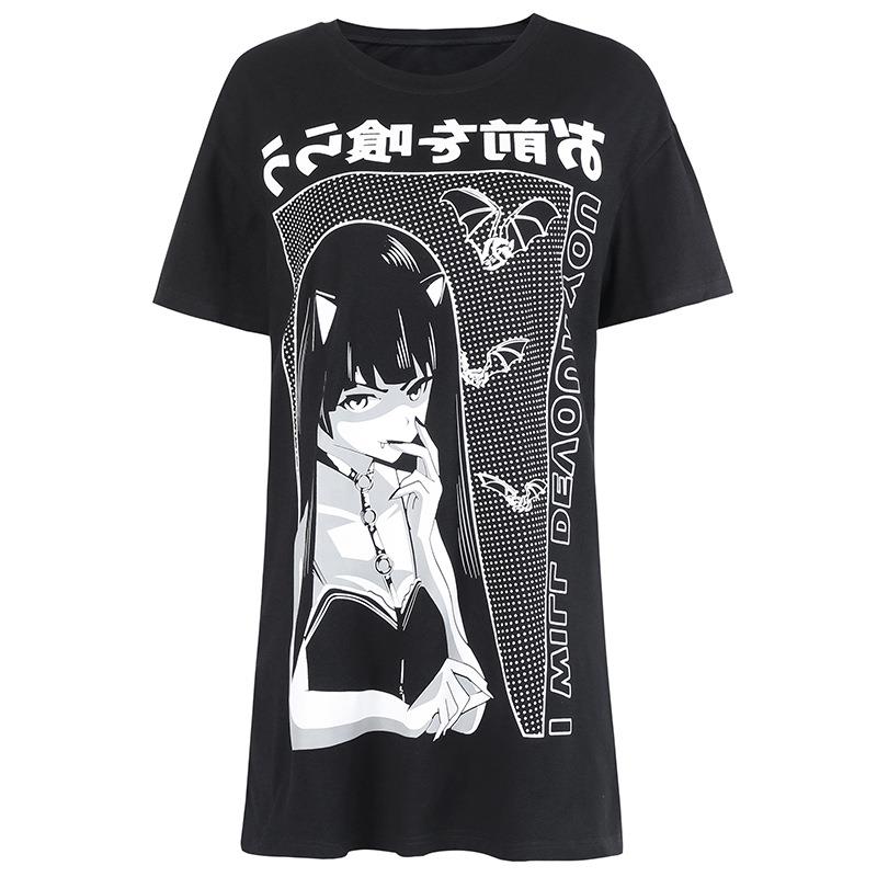 Oversized T-shirt printed long loose round neck T-shirt