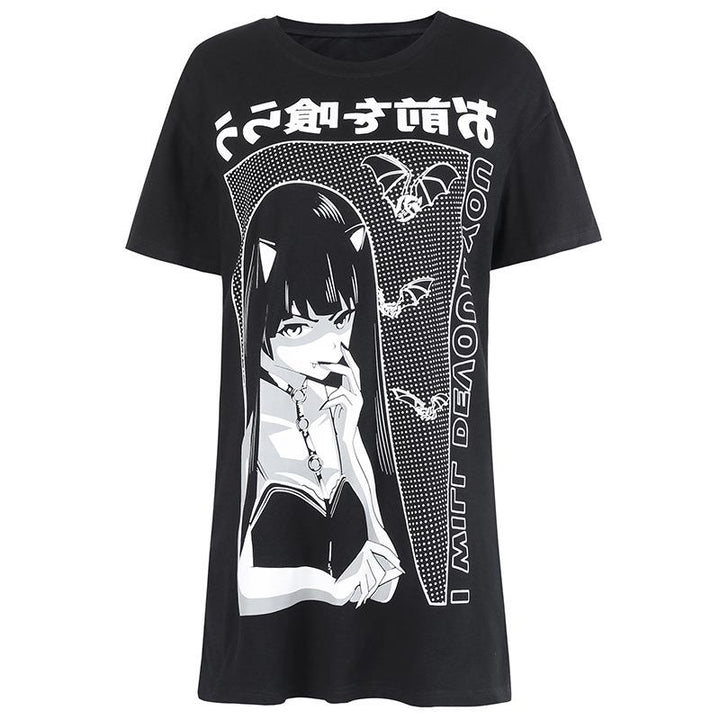 Oversized T-shirt printed long loose round neck T-shirt
