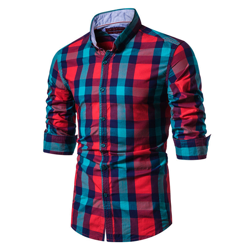 Men's cotton shirt Plaid stripe long sleeve