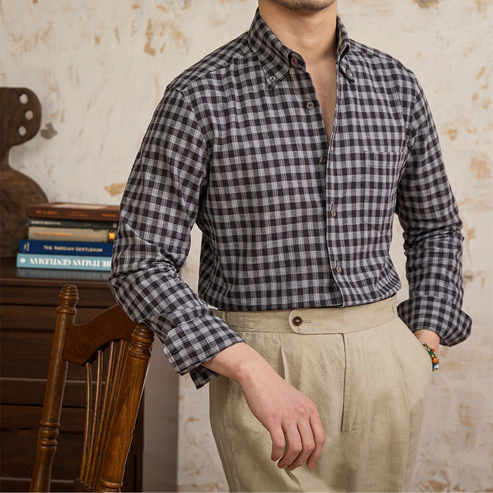 Cotton And Linen Plaid Vintage Long Sleeve Shirt