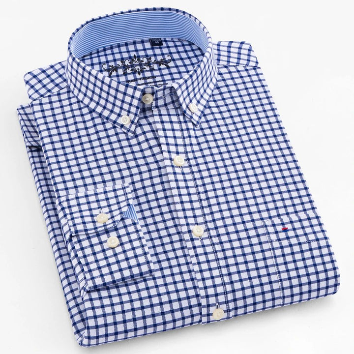 Cotton Oxford Plaid Men's Long Sleeve Shirt