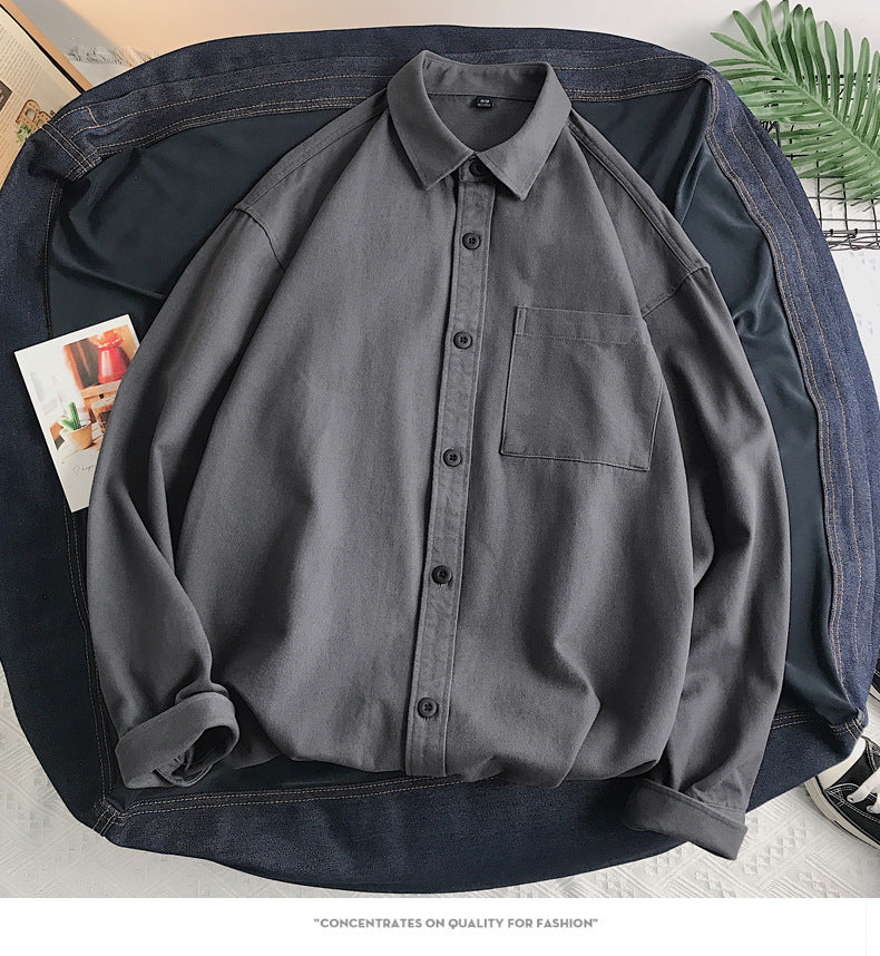 Heavyweight Casual White Cotton Long-sleeve Shirt