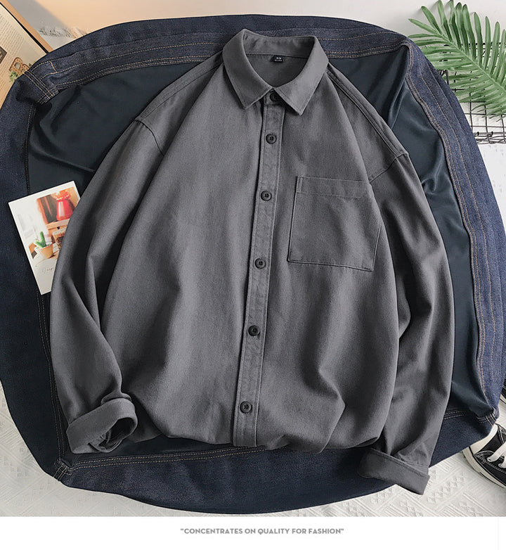 Heavyweight Casual White Cotton Long-sleeve Shirt