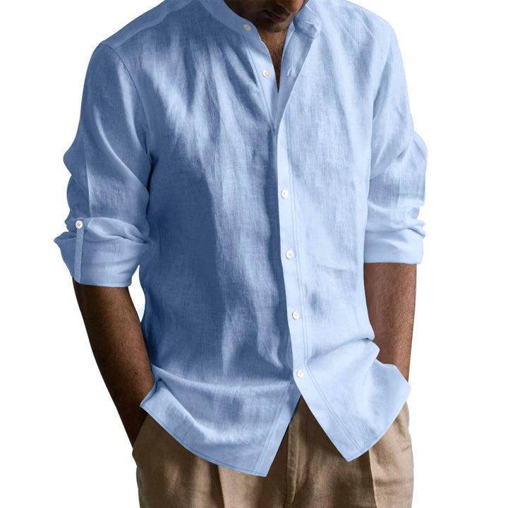 Men's Linen-cotton Long Sleeve Stand Collar Shirt