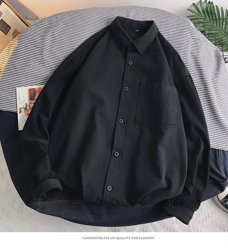 Heavyweight Casual White Cotton Long-sleeve Shirt