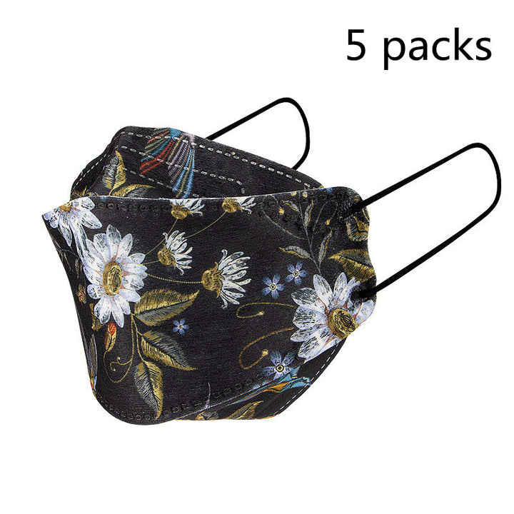 Kn95 Mask 3d Three-dimensional Summer Breathable And Dustproof Disposable Four-layer Willow Leaf-type Printing Respirator