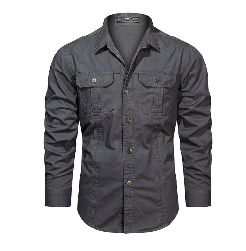 Men's Long Sleeve Cotton Casual Solid Color Shirt