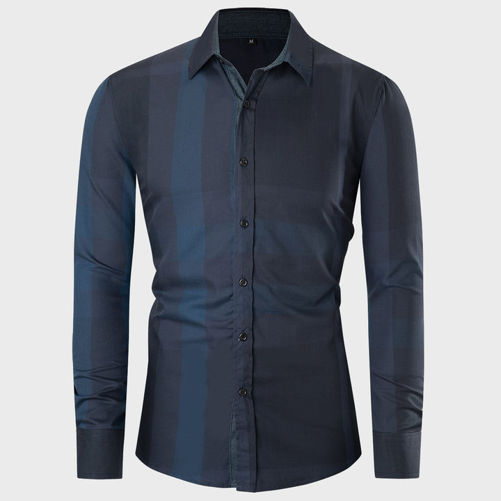 Men's Cotton Long Sleeve Color Matching Plaid Shirt