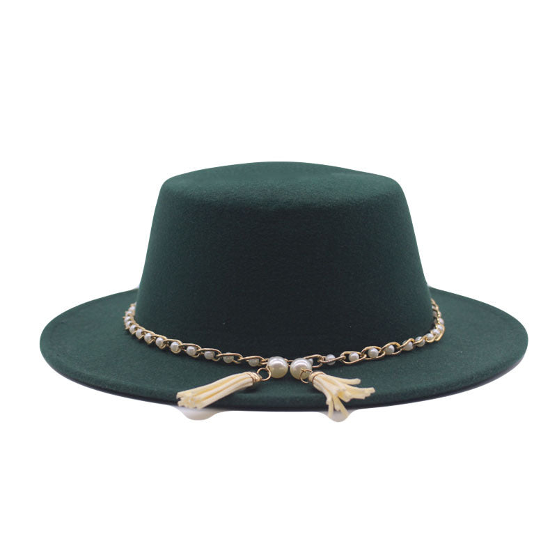 Fashion Flat Brim Top Hat Women Flat Top Woolen Hat