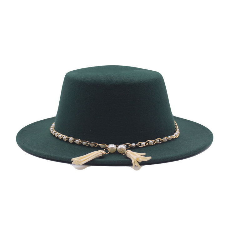 Fashion Flat Brim Top Hat Women Flat Top Woolen Hat